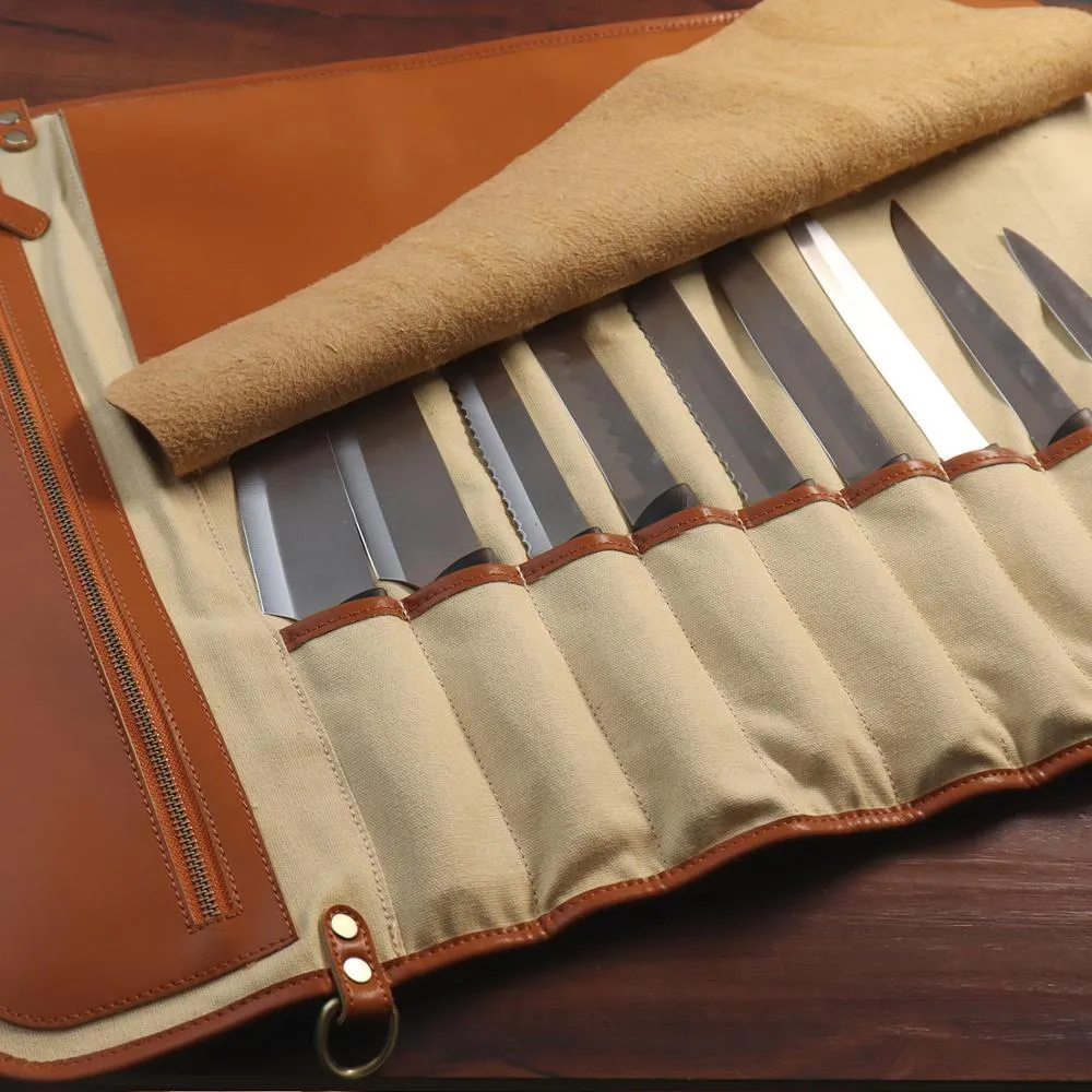 10 Slots High Quality Synthetic Leather Chef Knives Roll Bag
