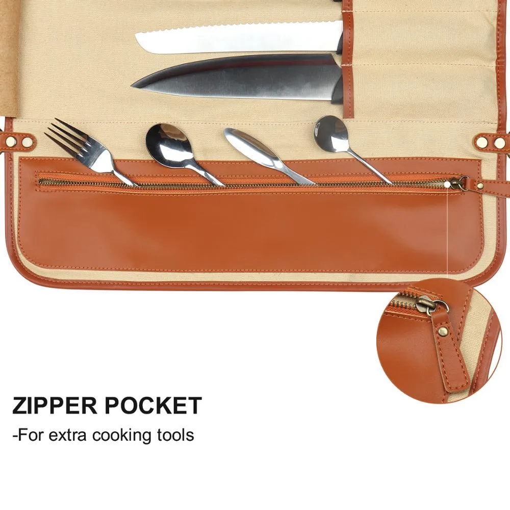 10 Slots High Quality Synthetic Leather Chef Knives Roll Bag