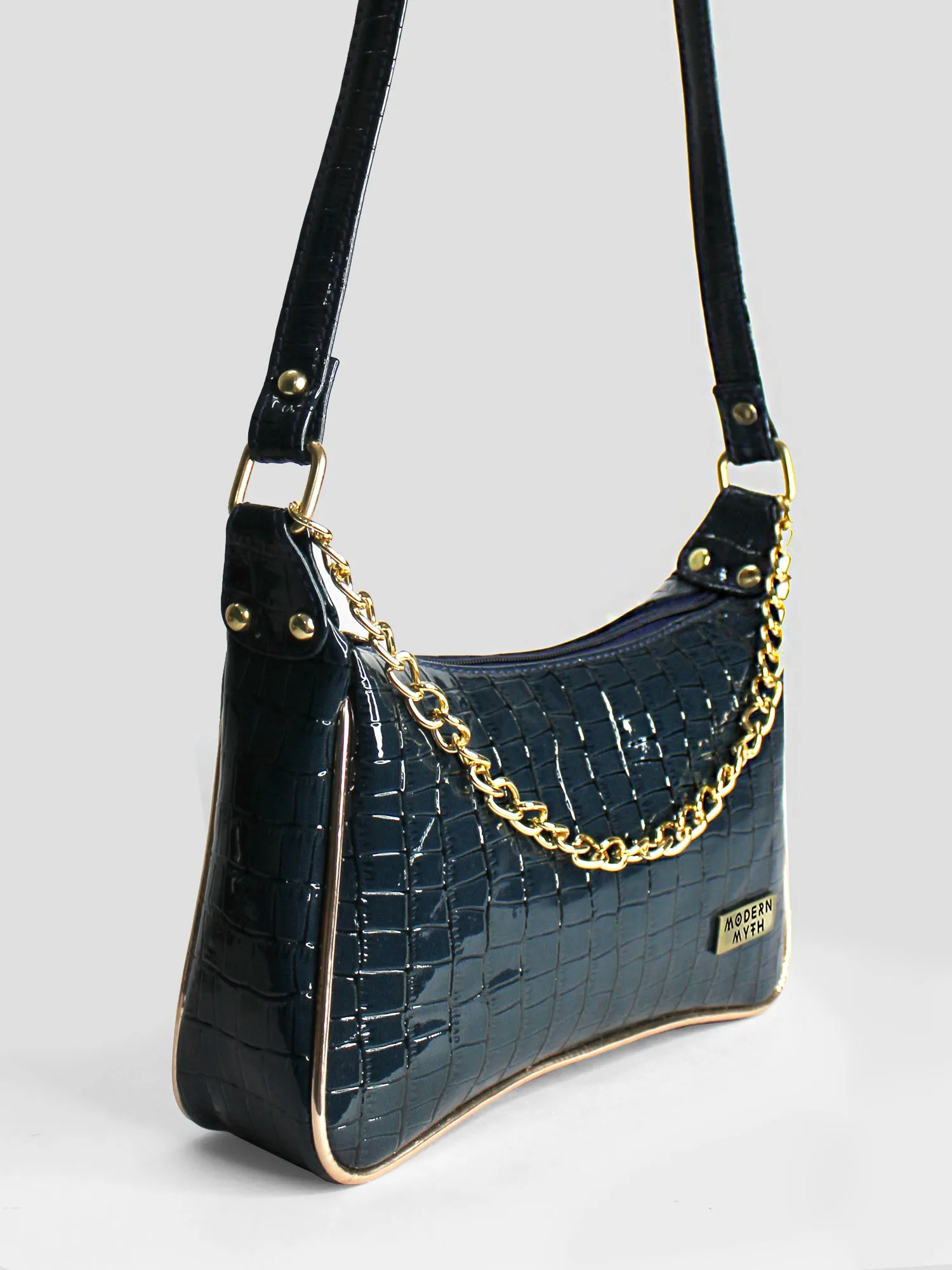 Blue & Rosegold Chunky Chain Mini Shoulder Bag | Modern Myth