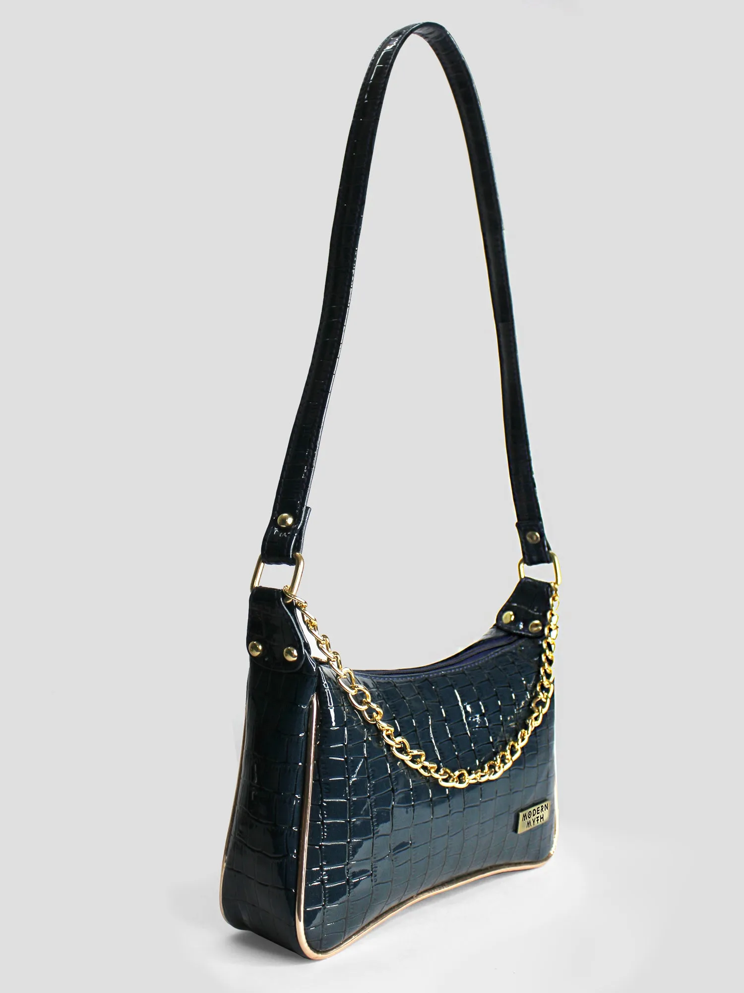 Blue & Rosegold Chunky Chain Mini Shoulder Bag | Modern Myth