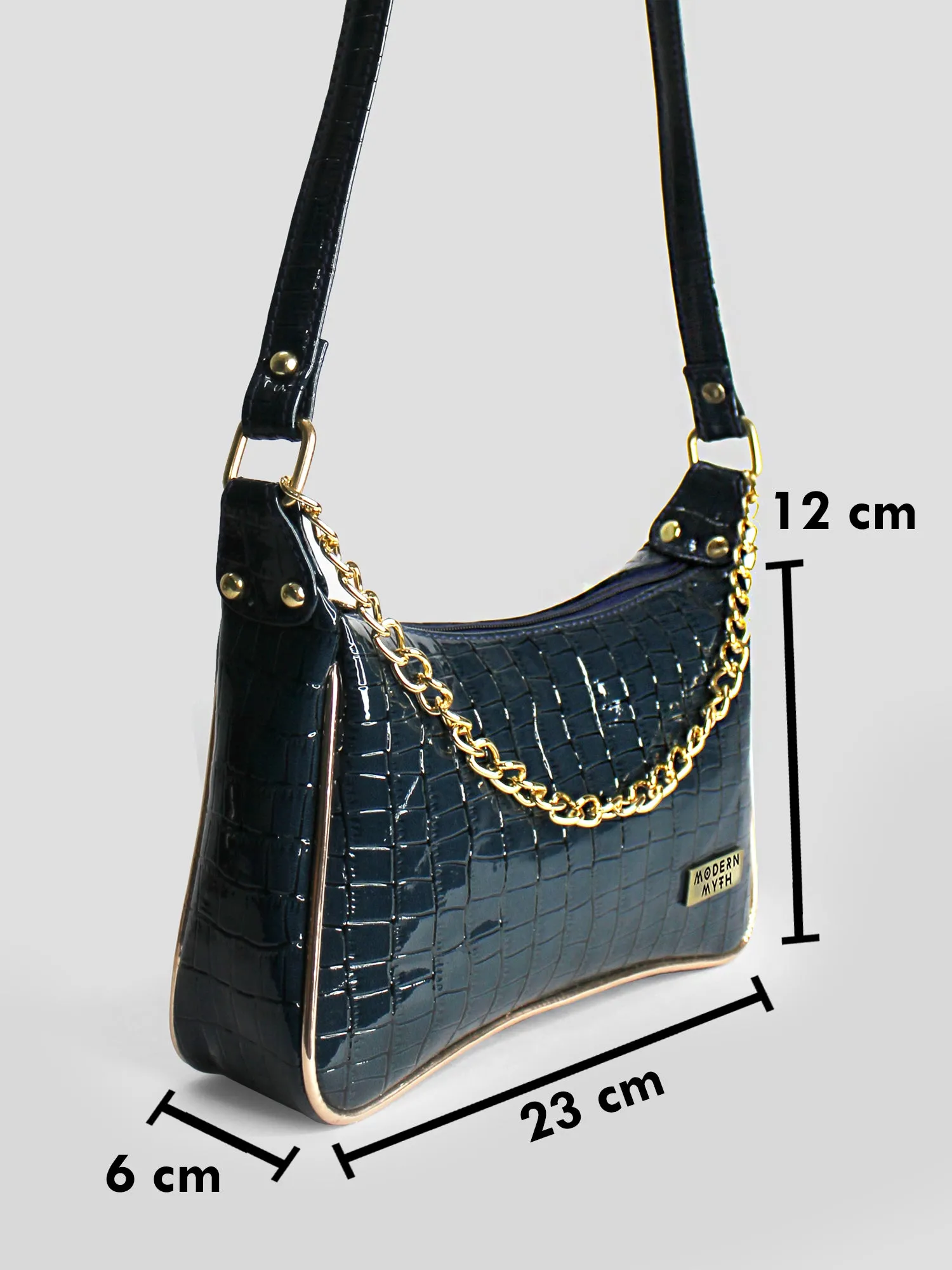 Blue & Rosegold Chunky Chain Mini Shoulder Bag | Modern Myth