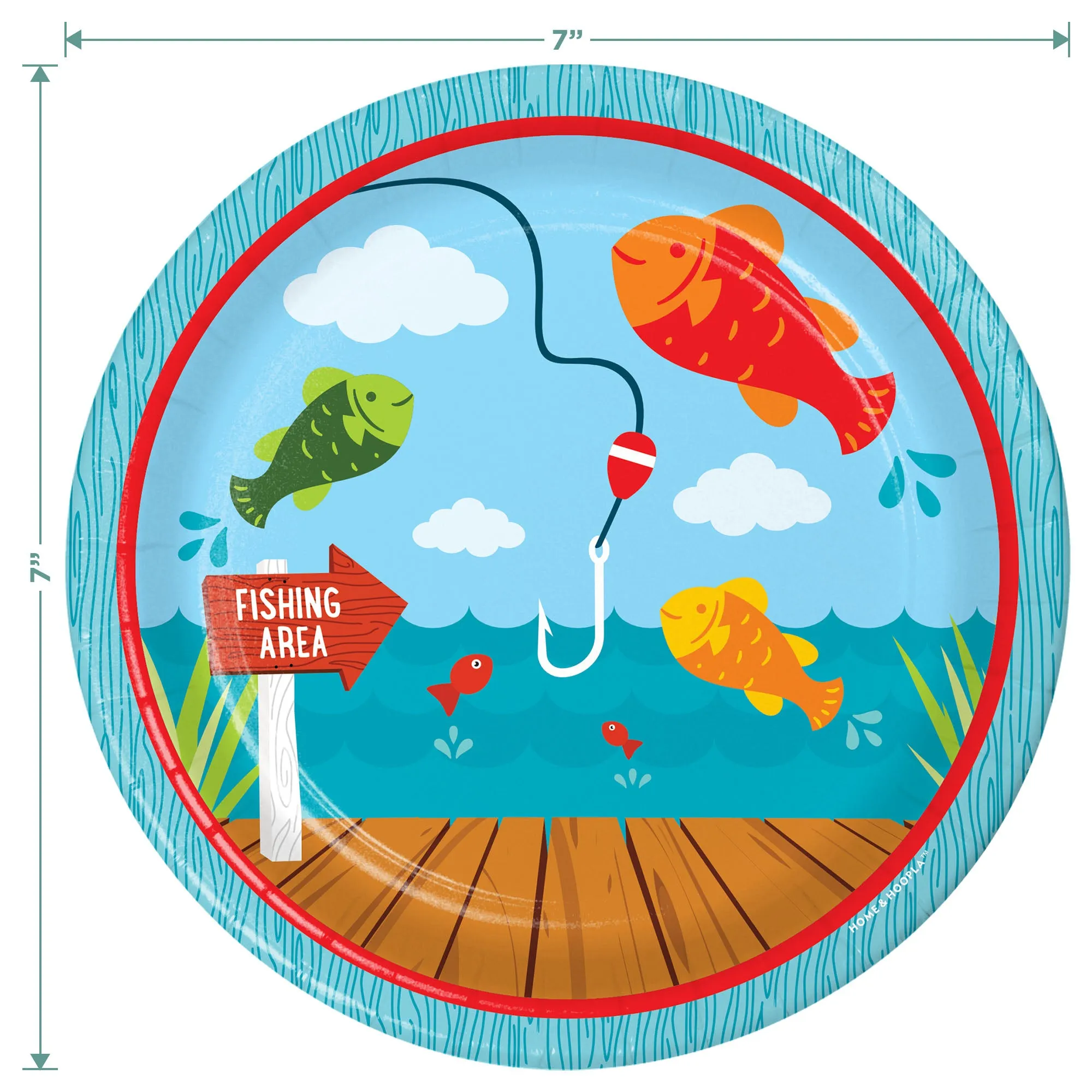 Camping and Fishing Party Supplies - Fisherman Round Paper Dessert Plates for 16 Guests