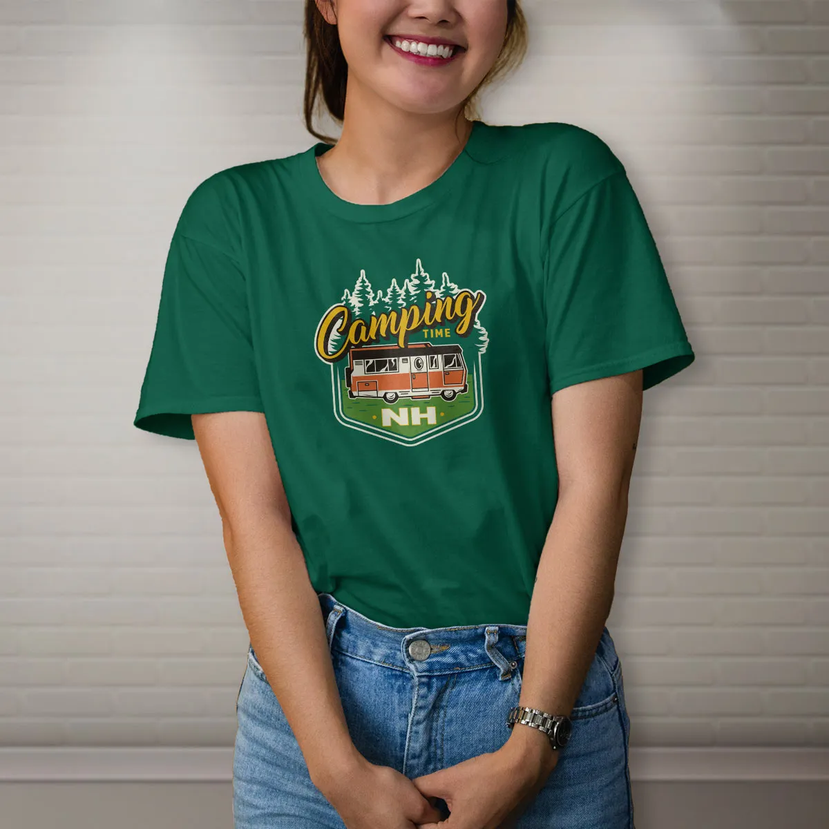 New Hampshire Camping Time T-Shirt, 100% Cotton, S-XXL, Unisex Tshirts