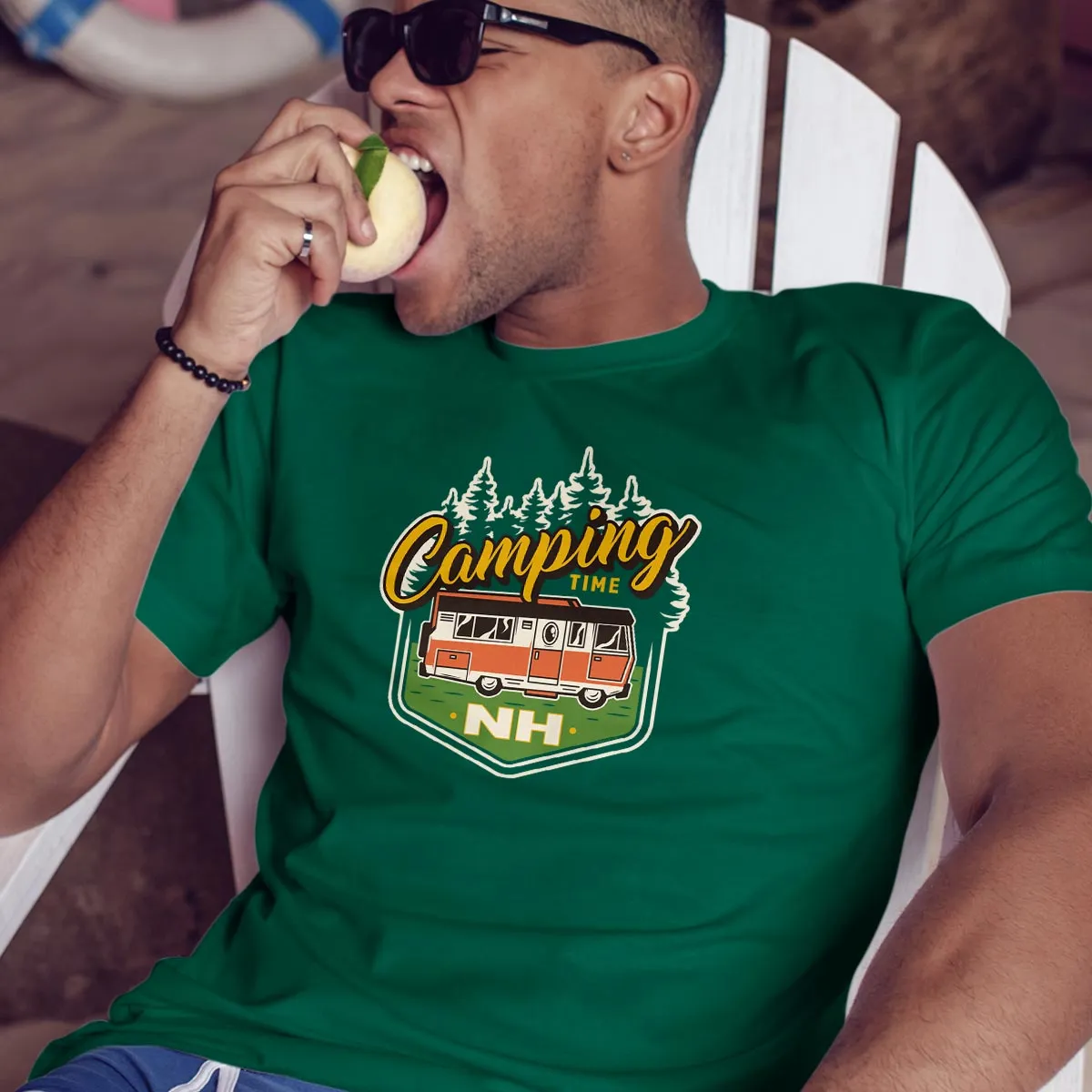 New Hampshire Camping Time T-Shirt, 100% Cotton, S-XXL, Unisex Tshirts