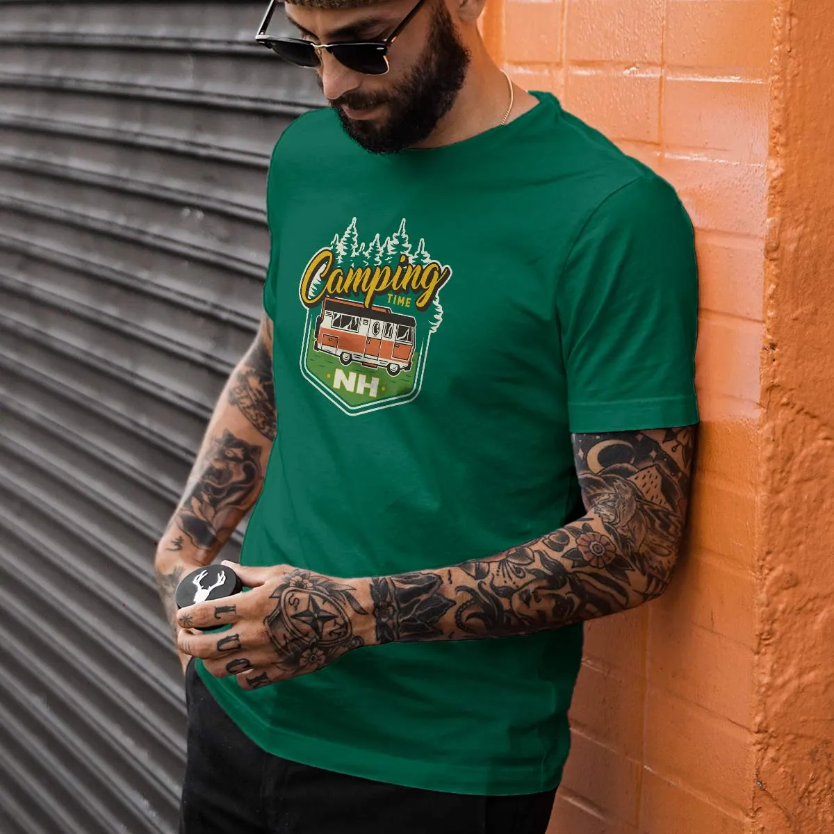 New Hampshire Camping Time T-Shirt, 100% Cotton, S-XXL, Unisex Tshirts