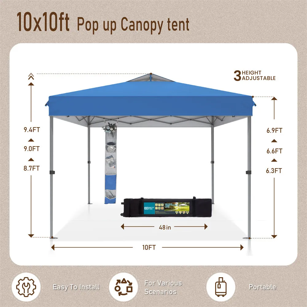 PHI VILLA 10'x10' Pop-up Tent with Storage Bag and Roller Bag for Camping Party and Barbecue