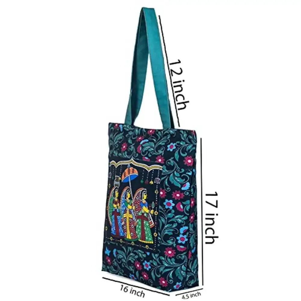 Tikuli Polyester Durable Canvas Large Size Printed Tote Bag for Women with ZIP (Black Multi)