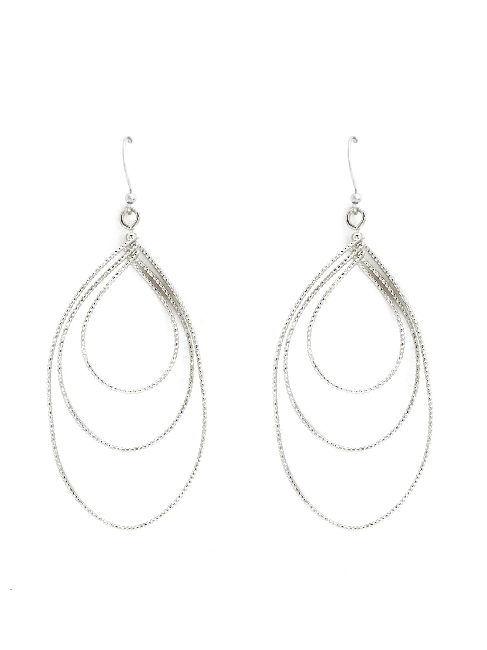 Ultra Delicate Triple Teardrop Earrings (Silver)