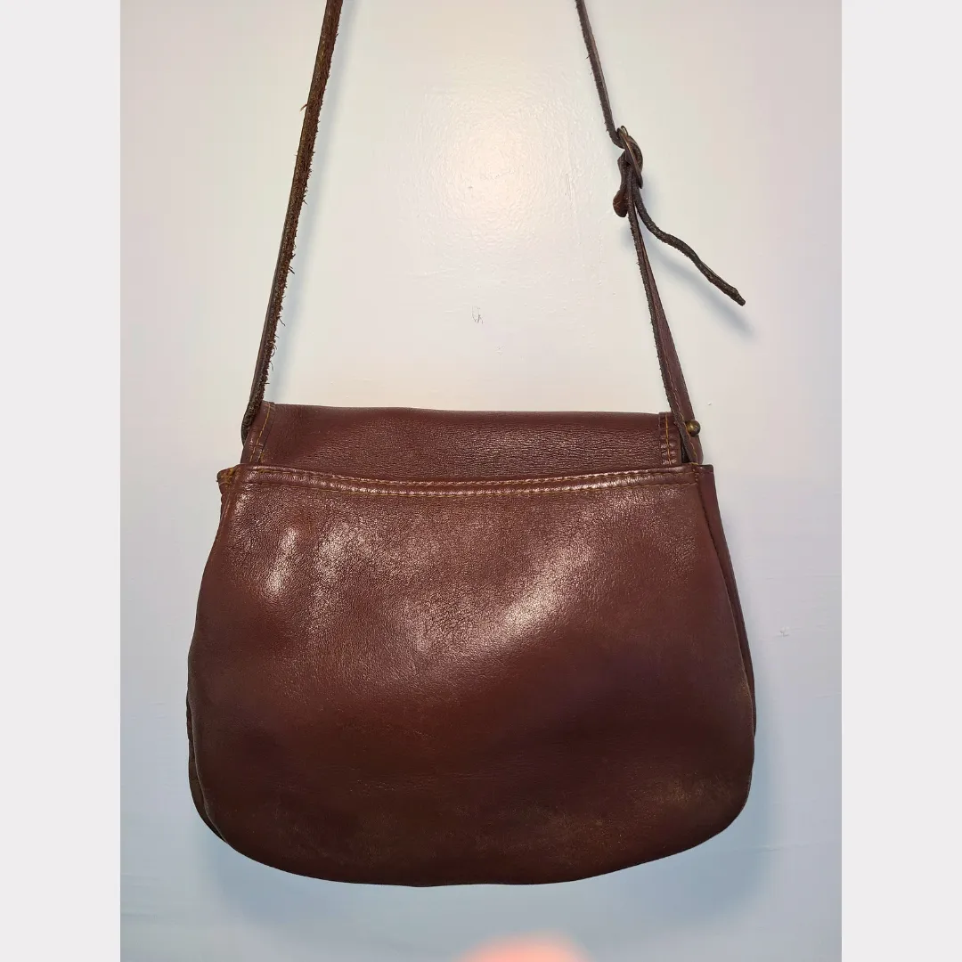 Vintage 1960s Leather Bag With Antique Brass Horse