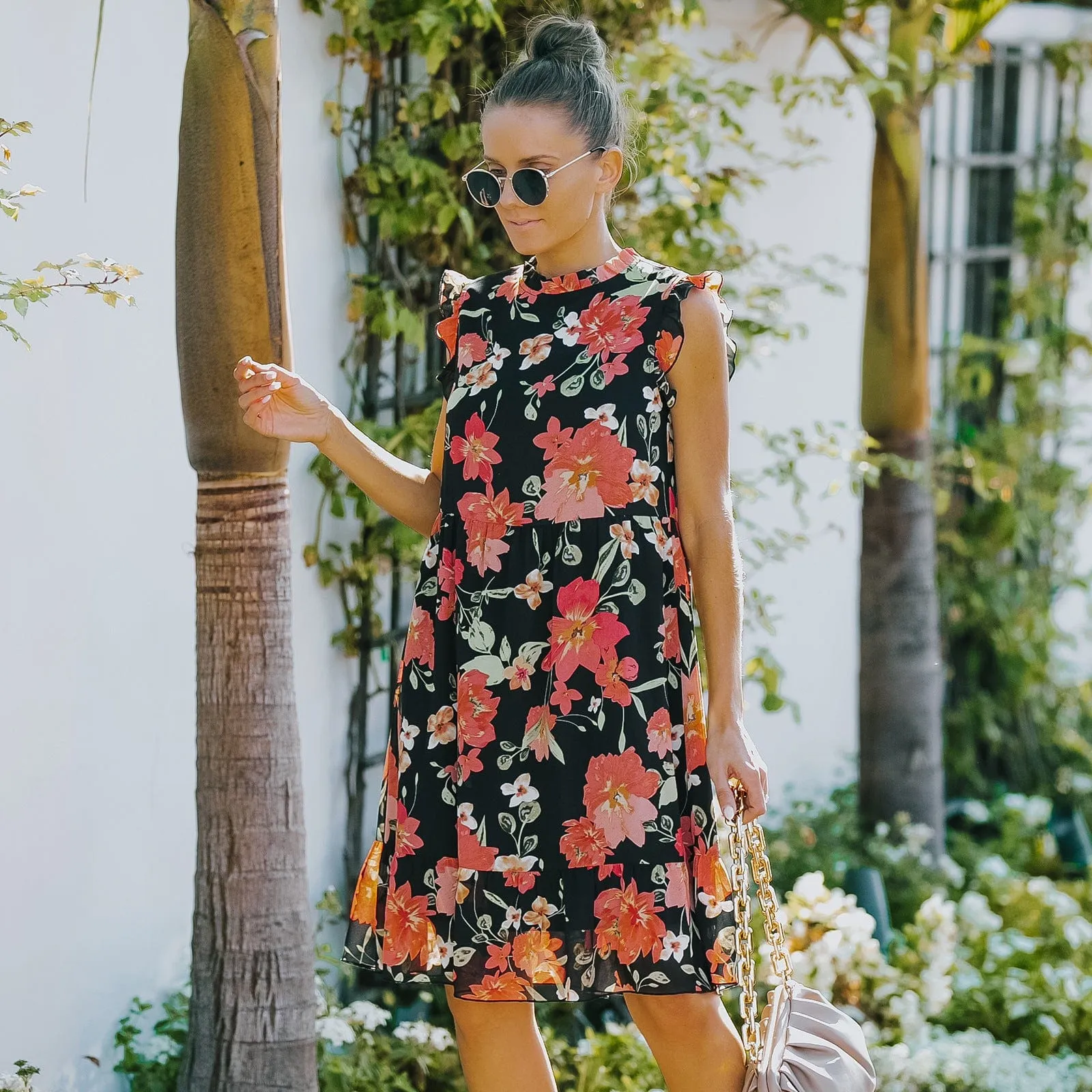 Vintage Floral Ruffle Dress