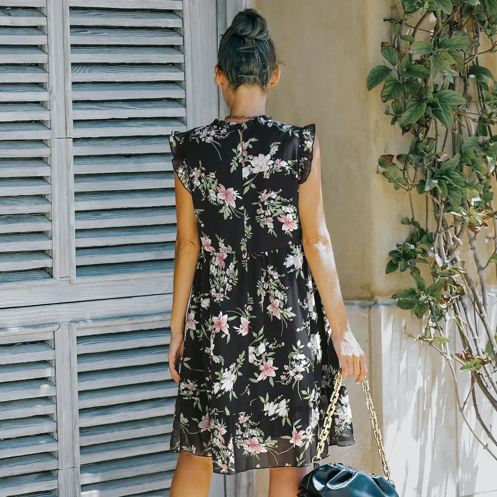 Vintage Floral Ruffle Dress