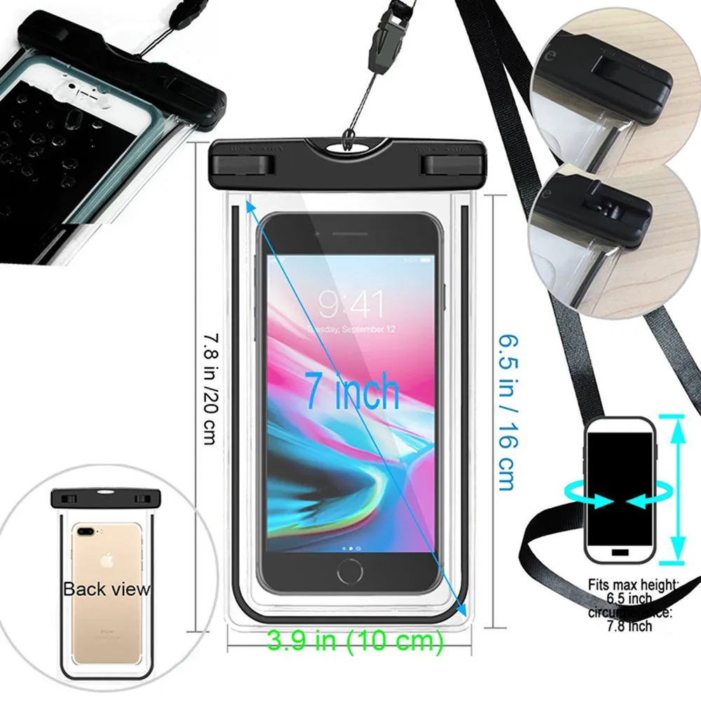 Waterproof Phone Case For Swimming Underwater Surfers Universal Waterproof Pouch Funda Bag For Smartphone Size 4''-6.5'' Cases