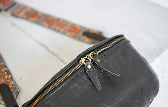 Womens Black Shoulder Chest Bag Sling Purse For Ladies